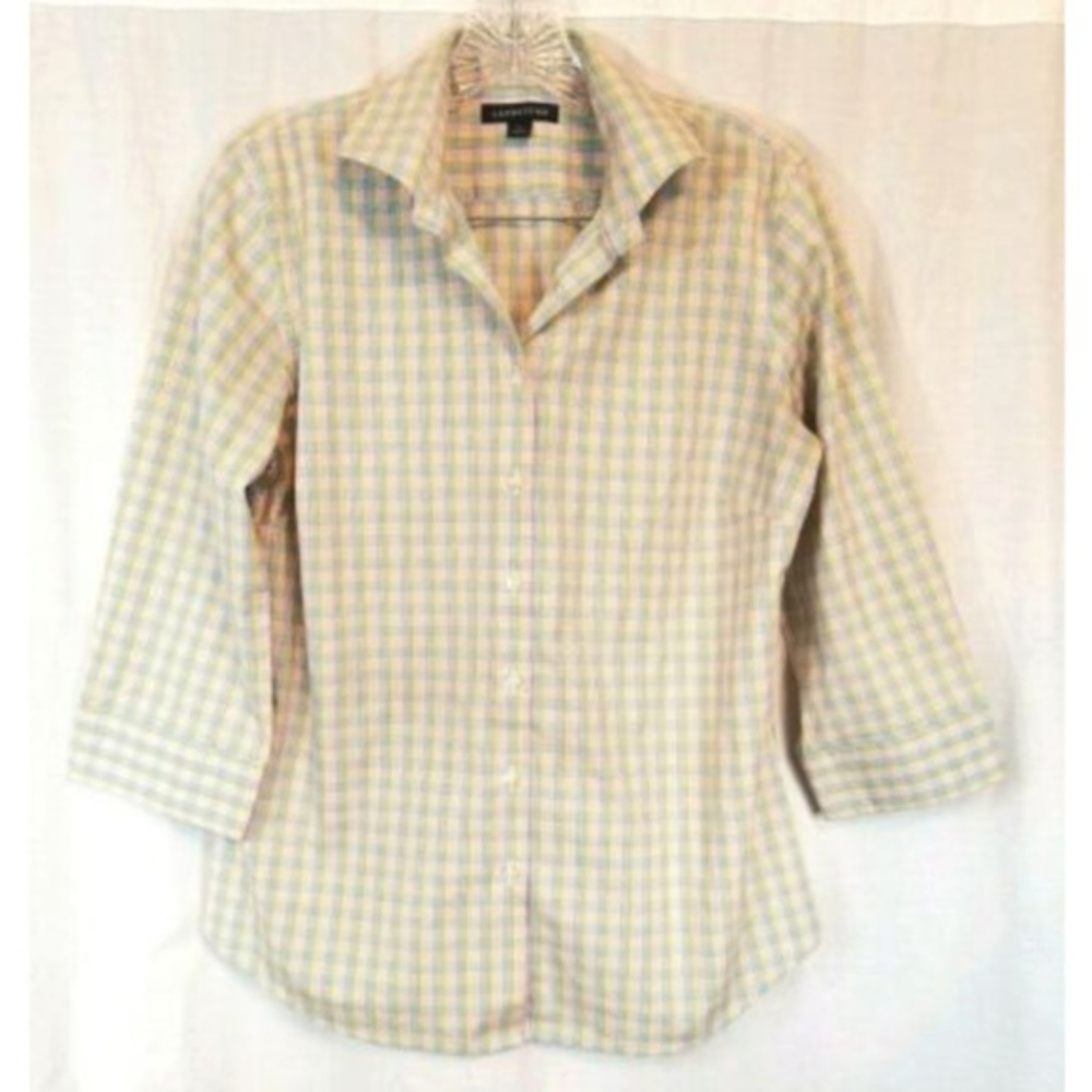 Lands End Green Pink Gingham Top 10